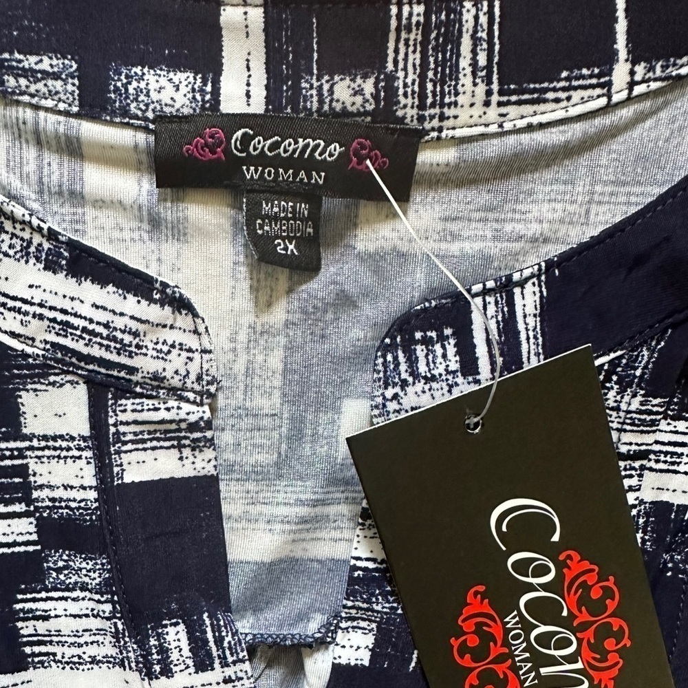 COCOMO 2X Blue White Plus Size elbow sleeve women's Blouse top tun… - Picture 7 of 10